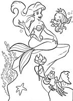 do wydruku Mała Syrenka kolorowanki Ariel z krabem Sebastianem oraz rybką Florek - obrazek dla dzieci do pokolorowania